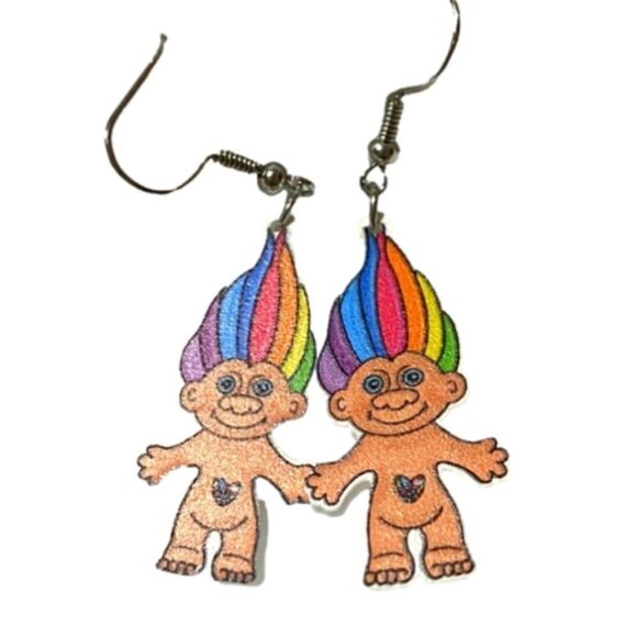 Hand crafted troll dangle earrings - Picture 1 of 6